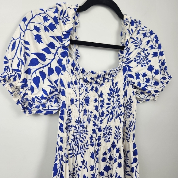 Milkmaid Coquette Girl Puff Sleeve Print Midi Maxi Dress Smockey Stretchy Size M - Picture 3 of 13